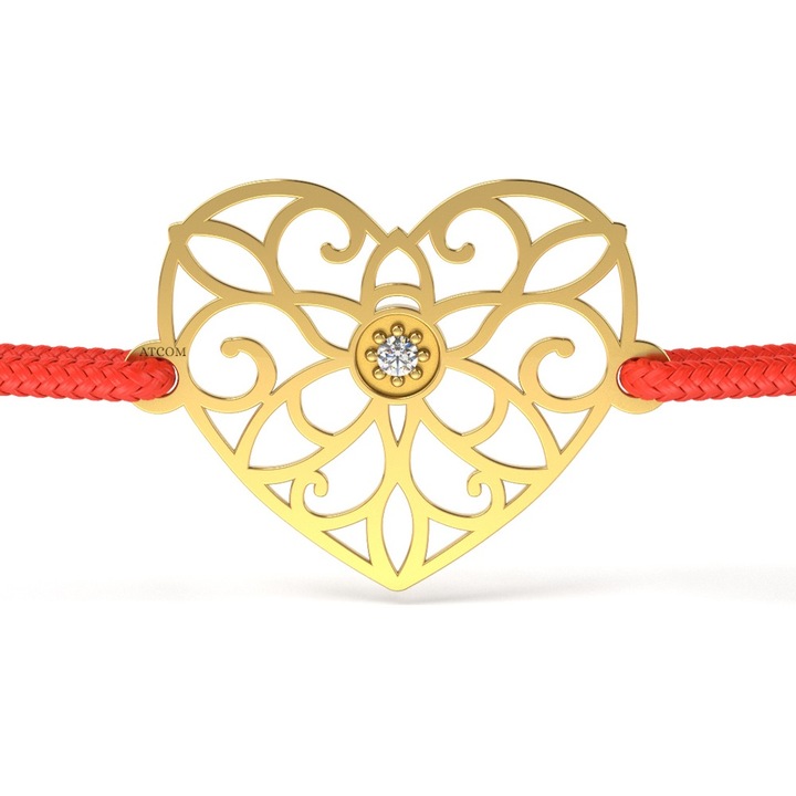 Bratara din aur galben cu diamant model Inima dantelata