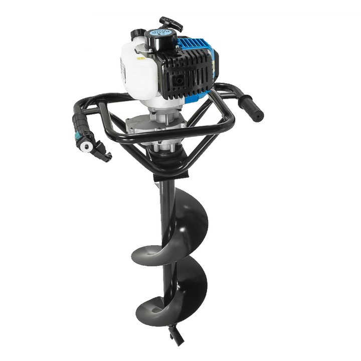 Motoburghiu pe benzina, motor in 2 timpi, 5.2 Cp, 3 burghie 15, 20, 25 cm, foreza pamant, Baug