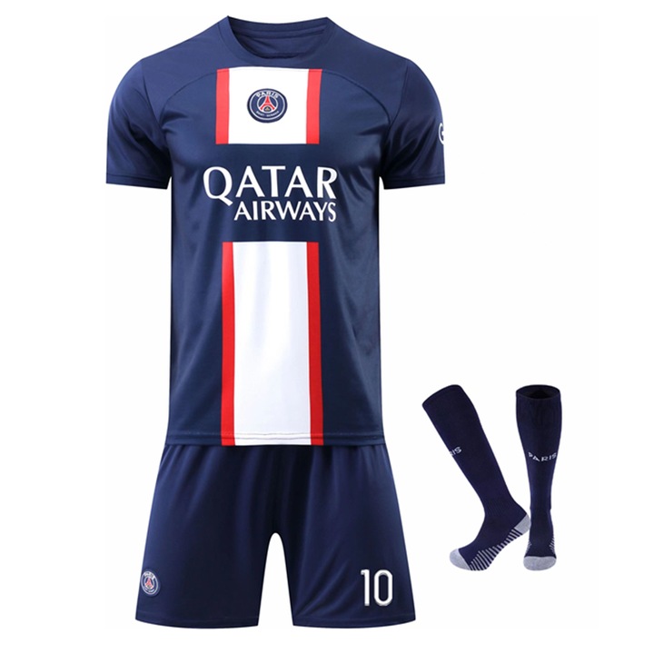 Echipament Sportiv Copii Paris Neymar Fotbal Tricou Set, 130-140 cm, Poliester, Albastru