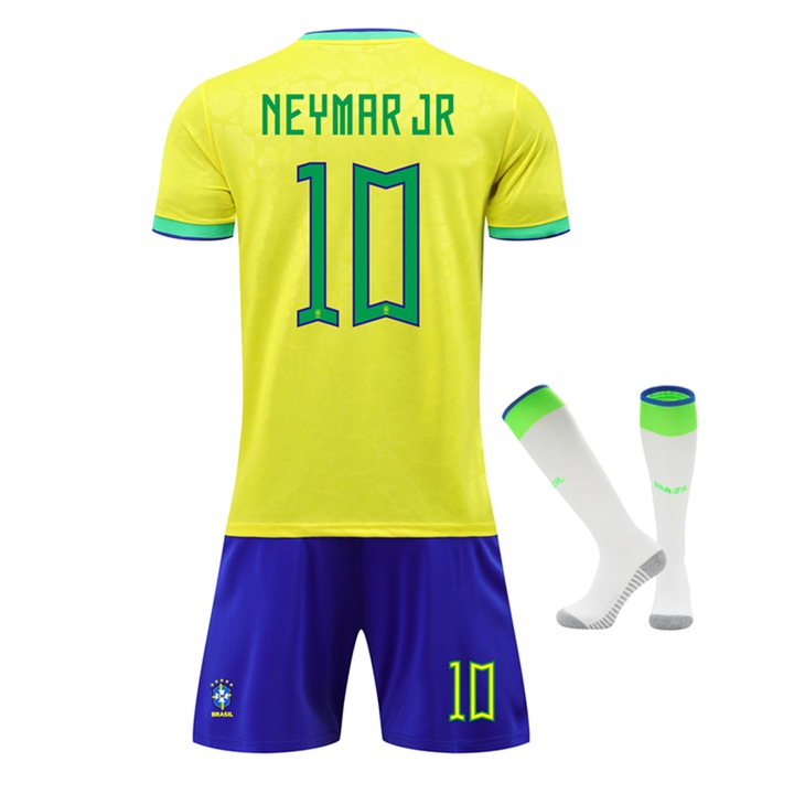 Детски спортен екип Brazil Neymar, Футболна тениска, Полиестер, Жълт, Жълт