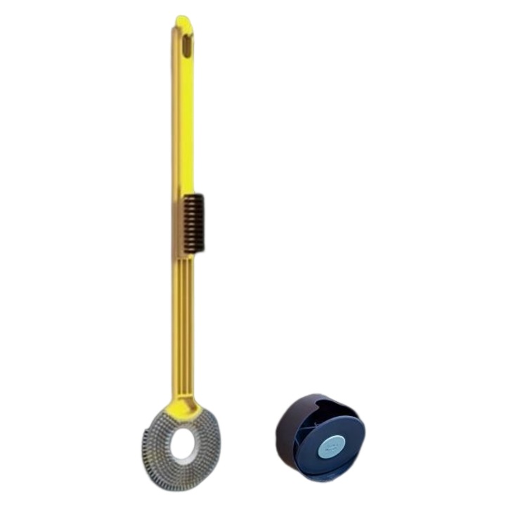 Perie din silicon rotunda de WC cu suport si prindere perete cu cap flexibil Galben Gri
