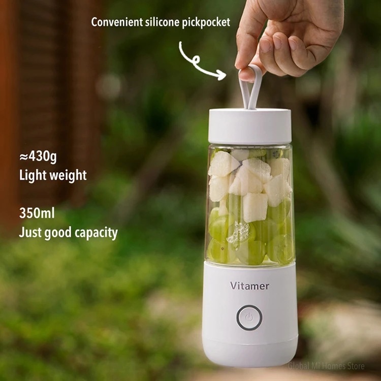 Blender portabil VITAMER, culoare alb, 14000 RPM, 350 ml, acumulator