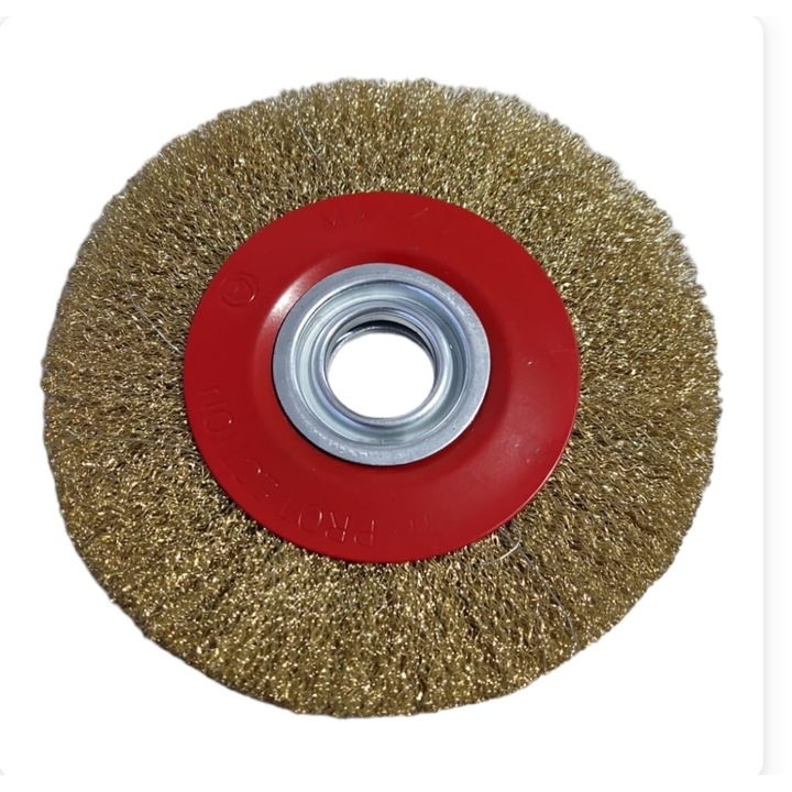 Perie pentru polizor electric de banc, 150 mm, 6", interior 22,2 mm, plata, sarma din otel, fir ondulat