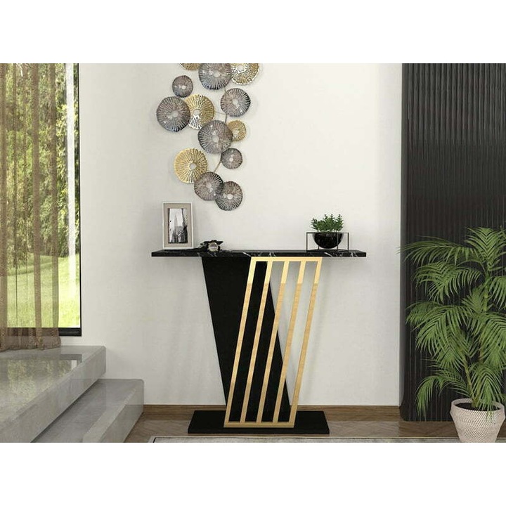Masa Decor Living/Hol, UnicUtil, 90 x 29.6 x 76.8 cm, PAL Stejar, Design Multifunctional si Modern, Ideala pentru Living, Hol sau Birou, Suporta Pana la 11 kg, Forma Dreptunghiulara, Neasamblata, Culoare Negru