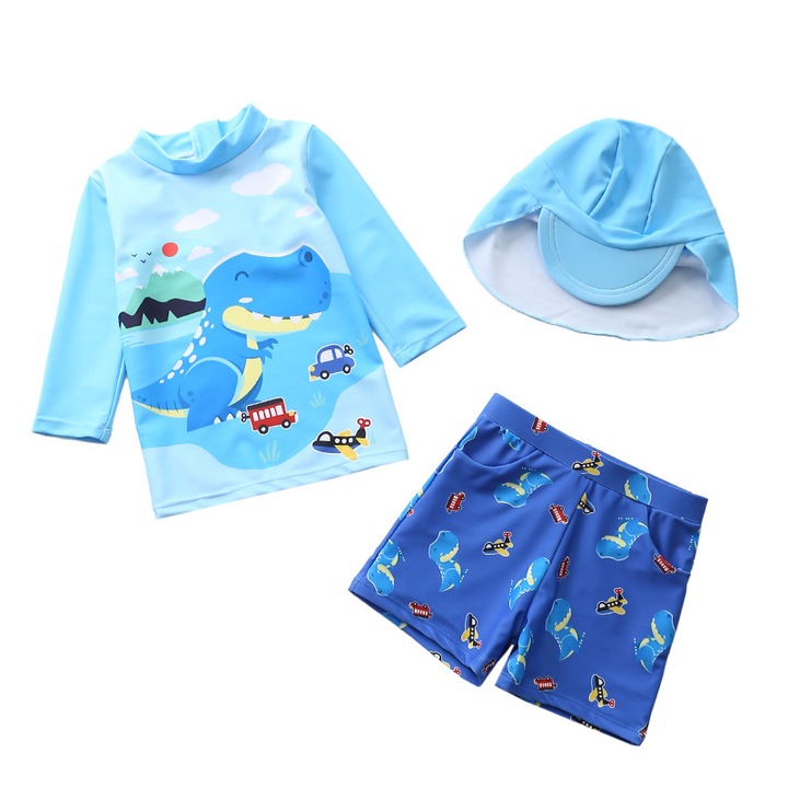 Costum de baie copii, 3 Piese, UV50+, Nylon, Albastru, Albastru