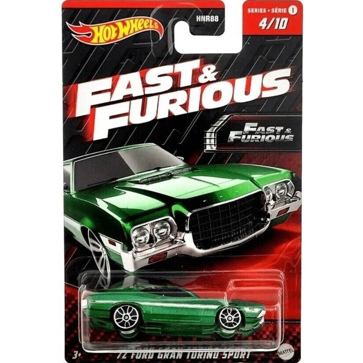 Метална кола Hot Wheels '72 Ford Gran Torino Sport, колекция Бързи и яростни 1