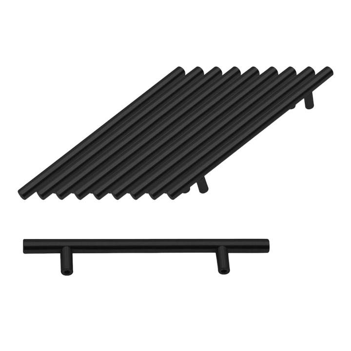 Set 10 manere pentru mobilier, otel inoxidabil pentru bucatarie, dulapuri, sertar, 200 mm, Negru