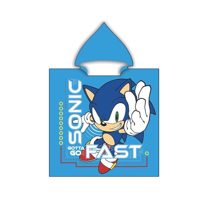 Prosop poncho cu gluga Sonic Gotta Go Fast, 110x55 cm 110 x 55 cm Albastru