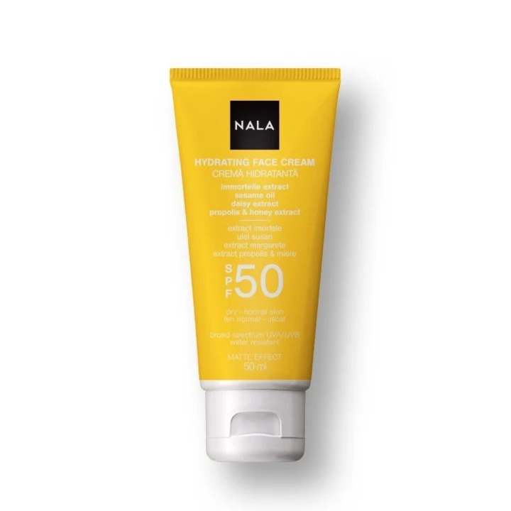 Crema hidratanta SPF 50, NALA, extract imortele, ulei susan, extract margarete, extract propolis si miere, 50 ml