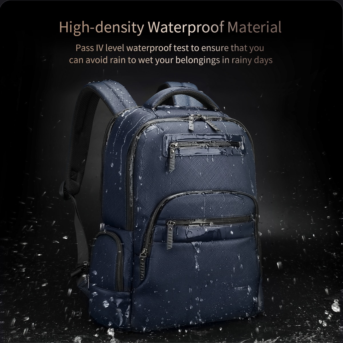 Rucsac laptop 15.6", casual business, material impermeabil rigid, cu buzunar antifurt, Tigernu, 45x32x15 cm, Albastru