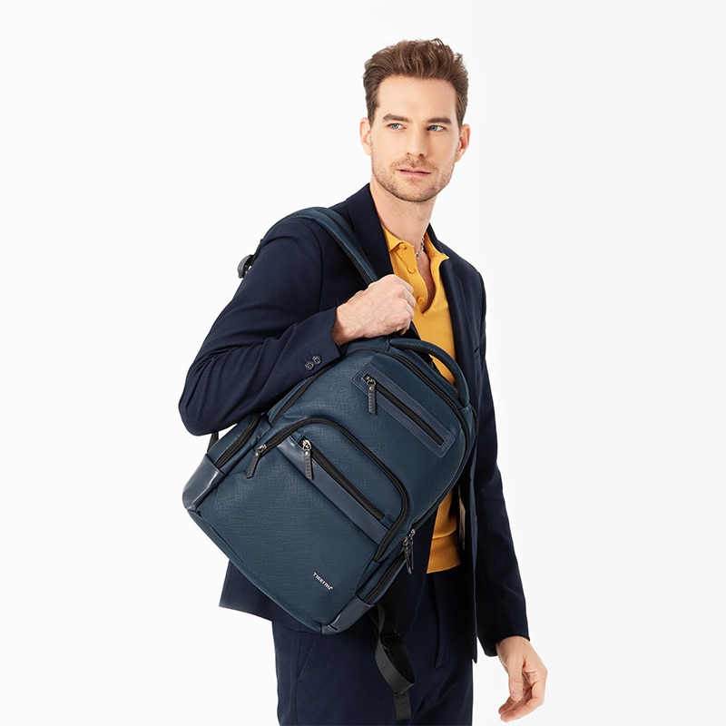 Rucsac laptop 15.6", casual business, material impermeabil rigid, cu buzunar antifurt, Tigernu, 45x32x15 cm, Albastru