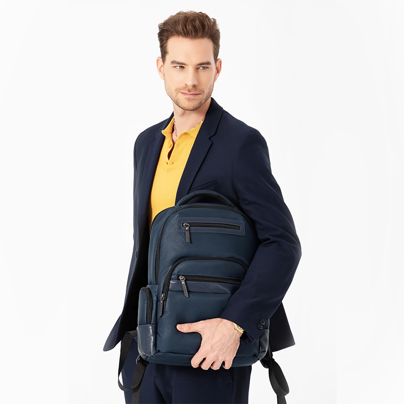 Rucsac laptop 15.6", casual business, material impermeabil rigid, cu buzunar antifurt, Tigernu, 45x32x15 cm, Albastru