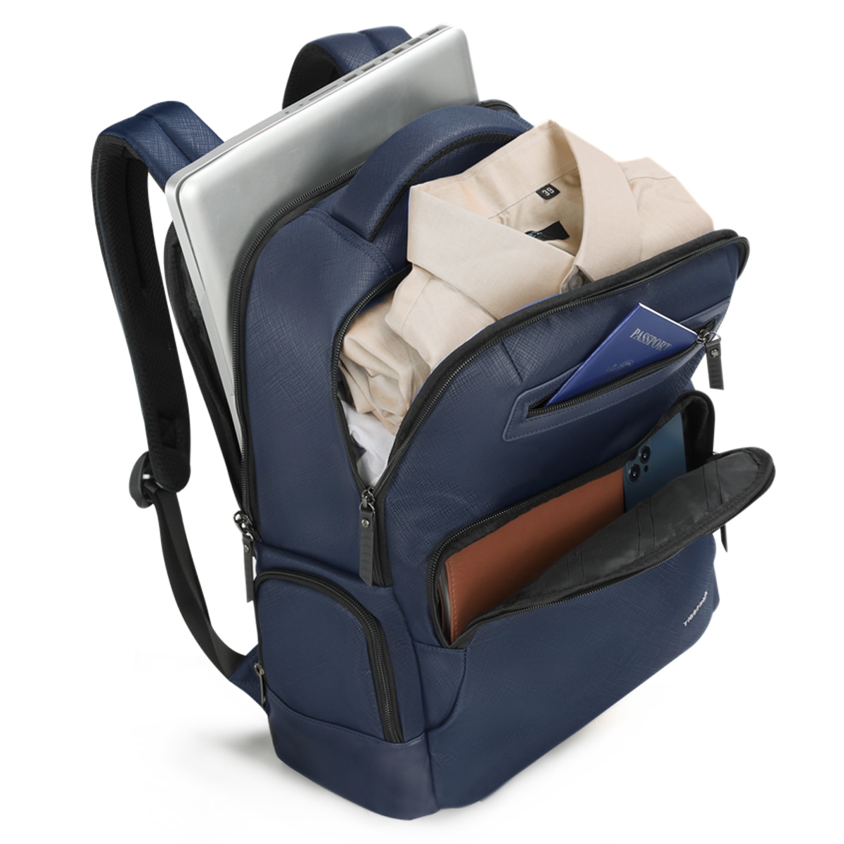 Rucsac laptop 15.6", casual business, material impermeabil rigid, cu buzunar antifurt, Tigernu, 45x32x15 cm, Albastru