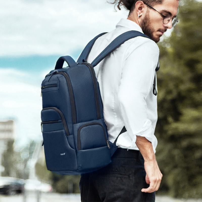 Rucsac laptop 15.6", casual business, material impermeabil rigid, cu buzunar antifurt, Tigernu, 45x32x15 cm, Albastru