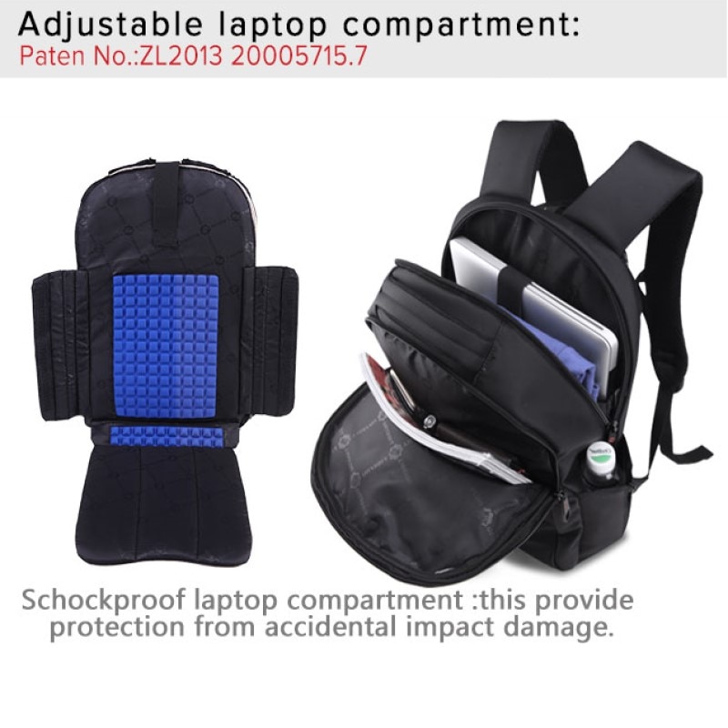 Rucsac laptop 19", casual, impermeabil, cu husa antisoc pentru laptop, Tigernu, 54x35x20 cm, Negru