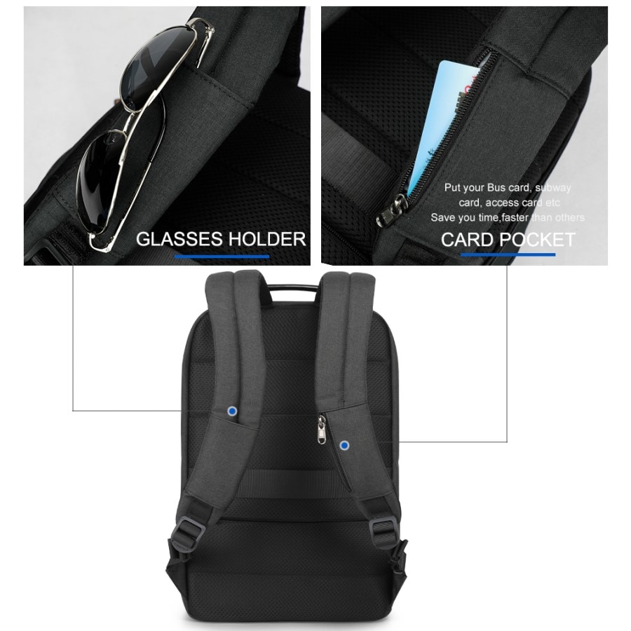 Rucsac laptop 19", smart casual pentru calatorii, expandabil, cu orificiu pentru cablu audio si port USB, Tigernu, 30x17/22x46 cm, Negru