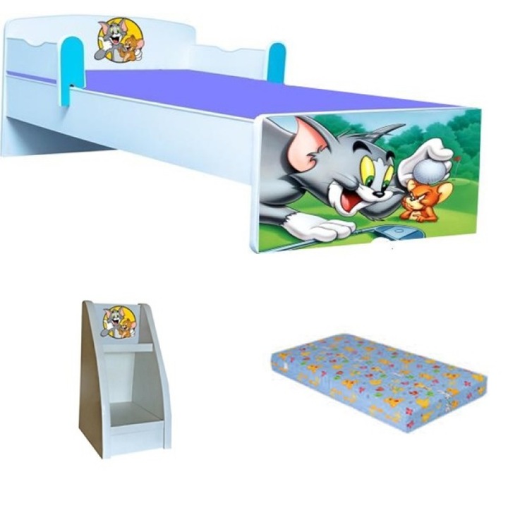 Set pat copii Tom si Jerry, saltea, etajera, 164 x 84 cm
