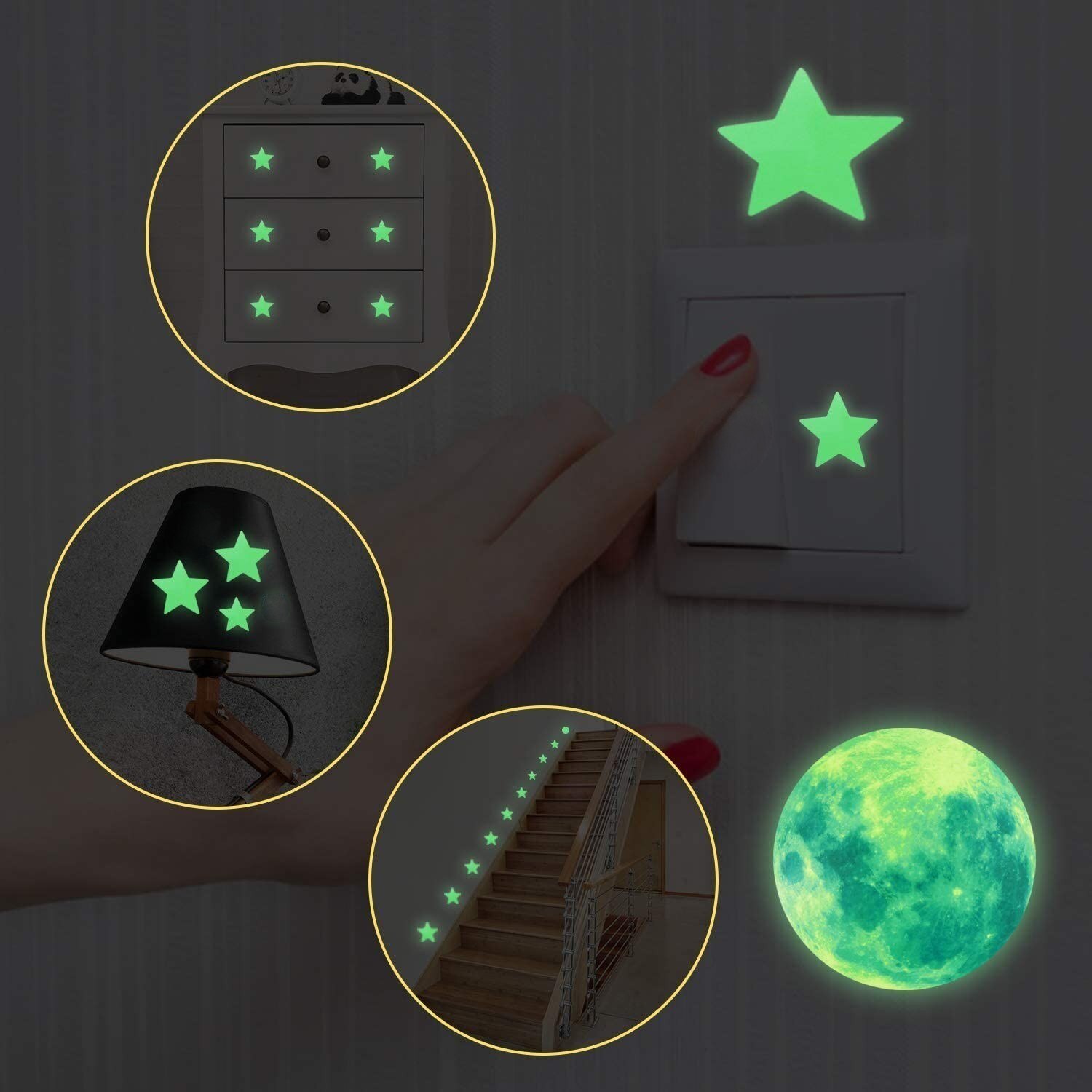 Ambiance Sticker Luminescenti Luna E Stelle – 35x35 Cm, Rimovibili E Facili Da Applicare