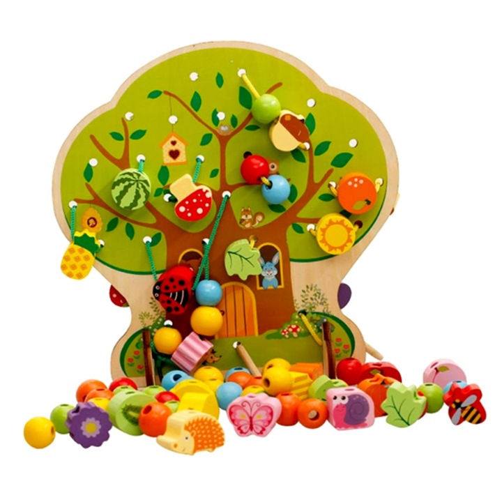 Fa gyümölcsfa fűzésre, csipkés oktatójáték, 102 színes darab