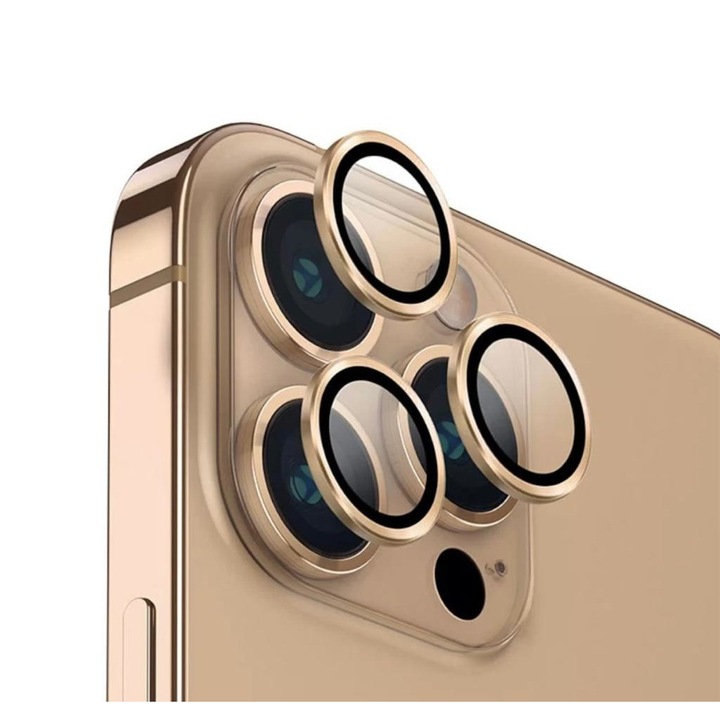 Set Lentile de Protectie pentru Camera Foto compatibile cu Apple Iphone 13 Pro/13 Pro Max, Sticla Securizata 9H, Easy Application, Gold