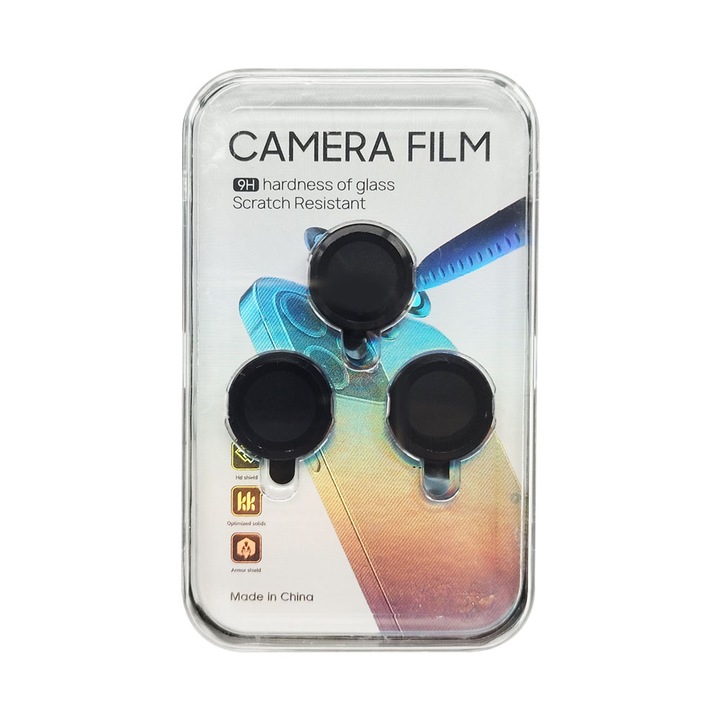 Стъклен протектор за камера DeTech, за iPhone 14 Pro / 14 Pro Max, Черен