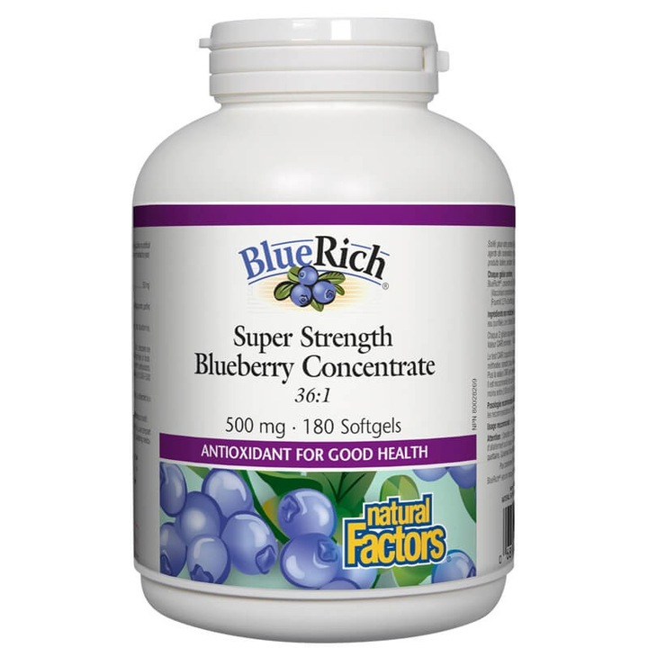 Supliment alimentar, Natural Factors, BlueRich Blueberry Concentrate, 500 mg x 180 capsule softgel