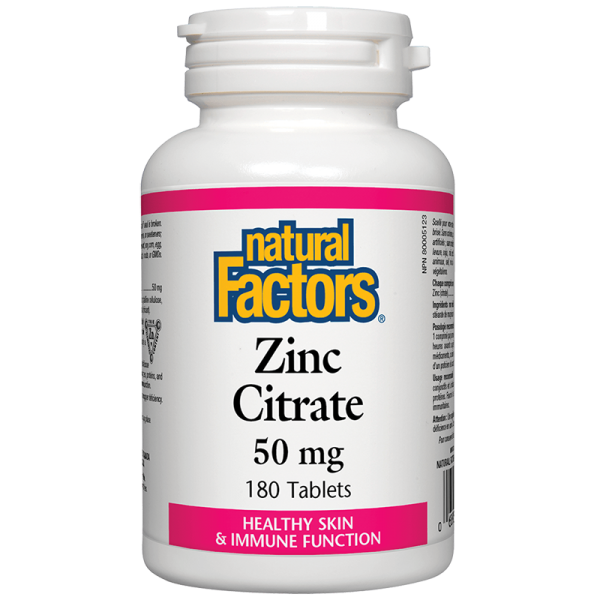 Хранителна добавка Natural Factors, Zinc Citrate, Цинк (цитрат), 180