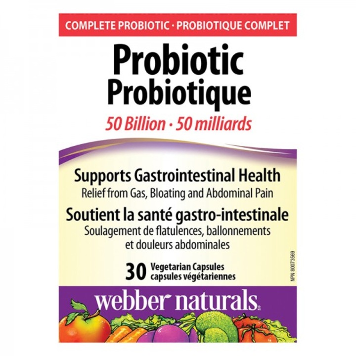Хранителна добавка Webber Naturals, Probiotic 50 Billion, Пробиотик 50 млрд. активни пробиотици, 10 щама, 30 капсули