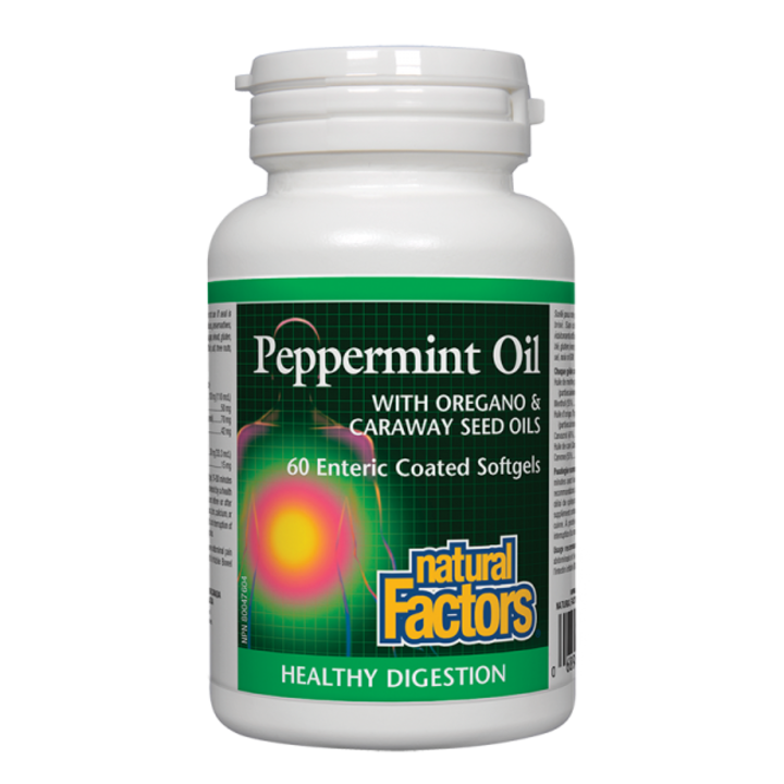 Supliment alimentar, Natural Factors, Tract gastrointestinal, Uleiuri de menta, Oregano si chimen, 60 de capsule moale