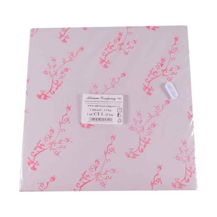 Cutie pentru Tort, Dimensiune 25x25 cm, Culoare Alb cu Imprimeu, 25 Buc/Set
