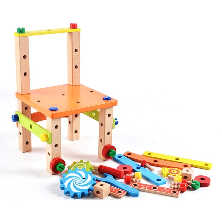 Jucarie din lemn de asamblat scaunel cu accesorii JC23