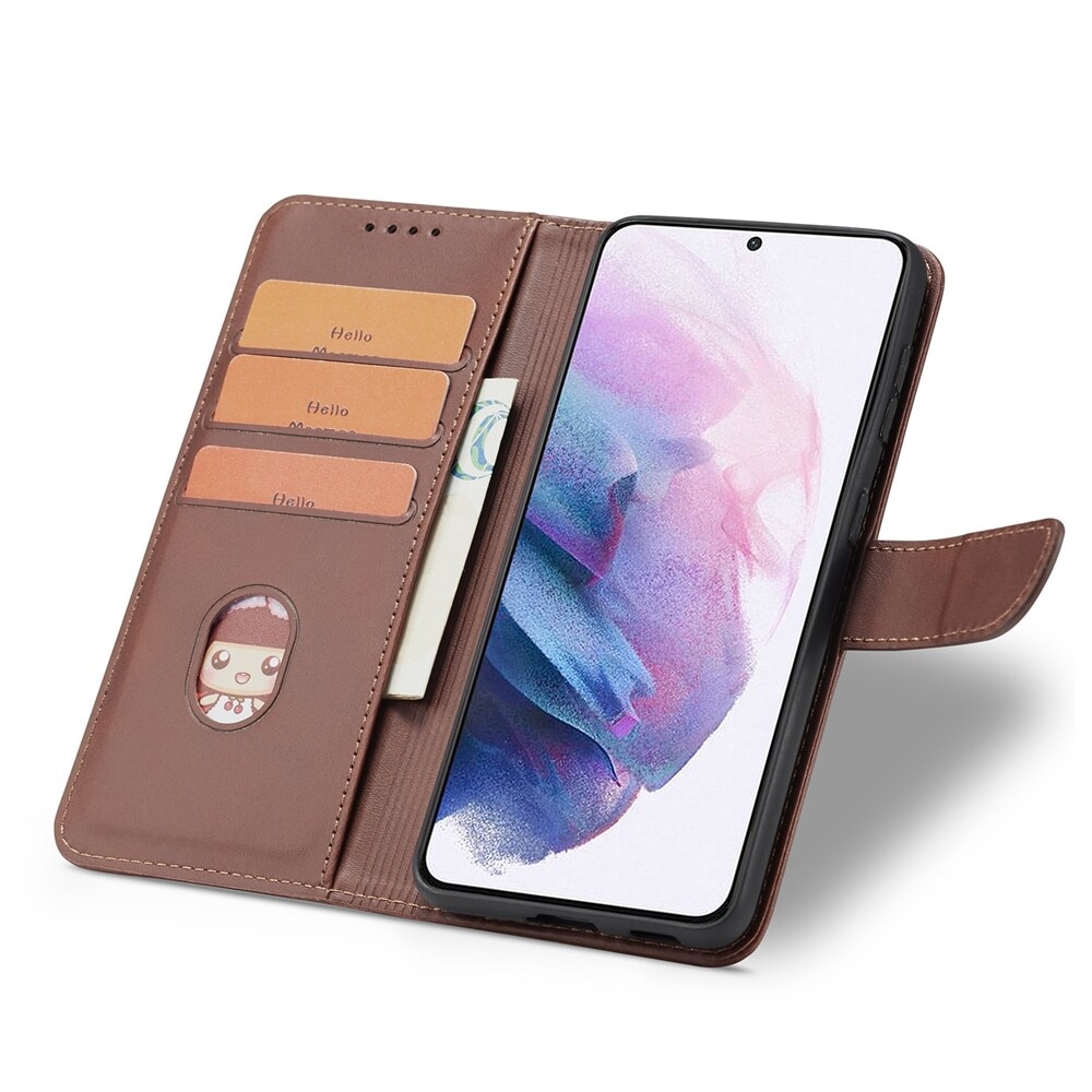 Husa din piele pentru Huawei Nova Y90, Inchidere magnetica, Suport card, Maro inchis