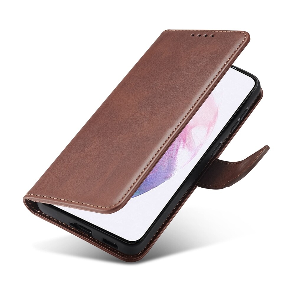 Husa din piele pentru Huawei Nova Y90, Inchidere magnetica, Suport card, Maro inchis