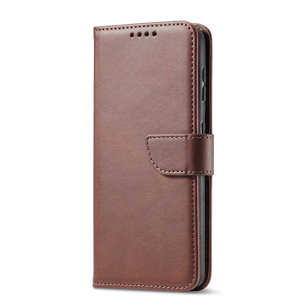 Husa din piele pentru Huawei Nova Y90, Inchidere magnetica, Suport card, Maro inchis