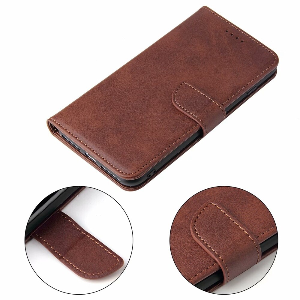 Husa din piele pentru Huawei Nova Y90, Inchidere magnetica, Suport card, Maro inchis