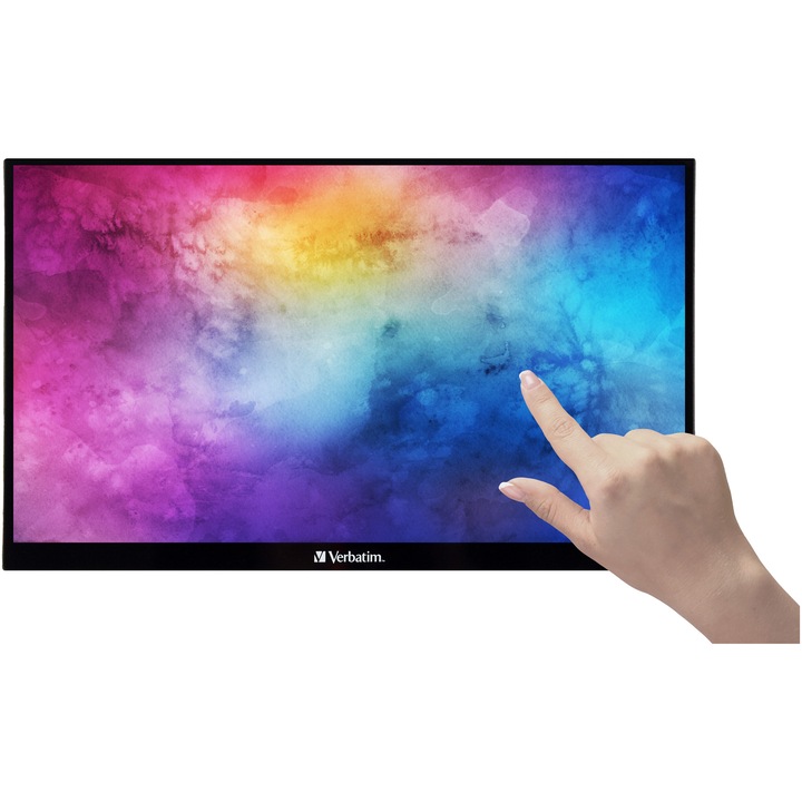Monitor Portabil Touchscreen LED IPS Verbatim, 15.6'', Full HD (1920x1080), 6ms, HDR, FreeSync, 2x USB-C, HDMI, USB, PMT-15