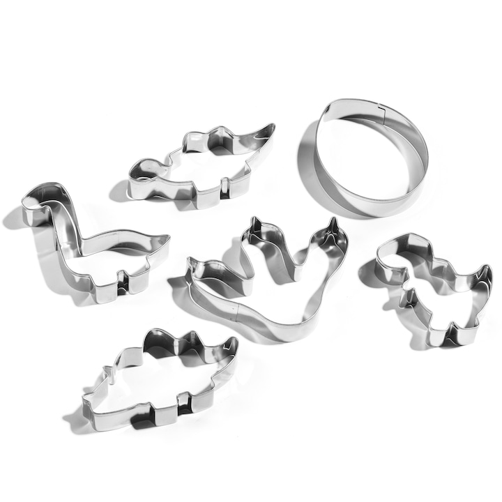 Forme prajituri, Dinozaur, 6 buc, Metal, Argintiu