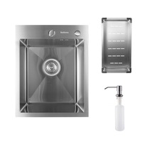 Pachet chiuveta inox SanDonna HD4050 cu scurgator si dozator detergent, handmade, 400x500x230 mm, Crom satin