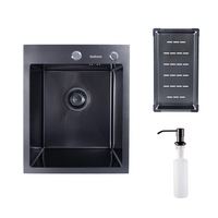 Pachet chiuveta inox SanDonna HD4050 cu scurgator si dozator detergent, handmade, 400x500x230 mm, Negru