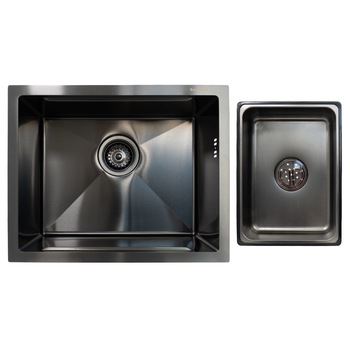 Pachet chiuveta inox SanDonna HD5040 sub blat, cu scurgator, handmade, 500x400x230 mm, Negru