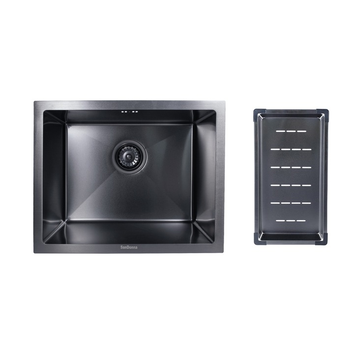Кухненска мивка SanDonna HD5040, Неръждаема стомана, С отцедник, 500x400x230 мм, Черен