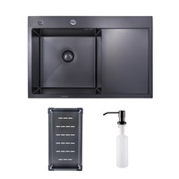 Pachet chiuveta inox SanDonna HD7850 cu scurgator si dozator detergent, handmade, 780x500x230 mm, Negru