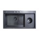Pachet chiuveta inox SanDonna HD9245 cu dozator detergent, tocator, suport tacamuri, handmade, 920x450x230 mm, Negru