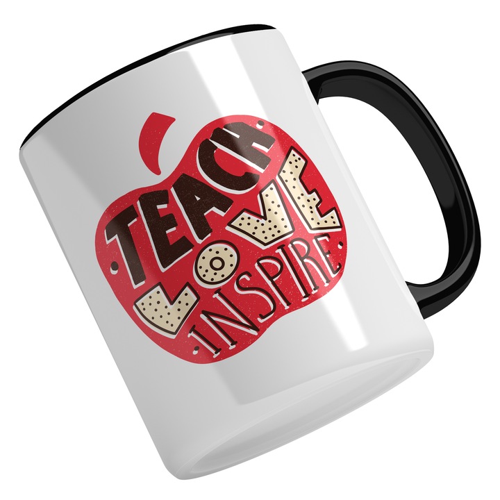 Cana Cu Mar Rosu Text In Engleza Teach Love Inspire, Motivational, Scoala, Universitate, Profesor, Multicolor 330 ml, Maner Negru