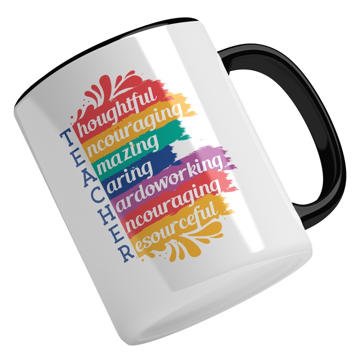 Cana Cu Text In Engleza Teacher, Initiale, Elemente Educationale, Rechizite Scoala, Profesor, Multicolor 330 ml, Maner Negru