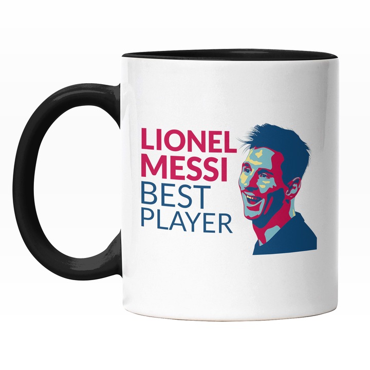 Cana Cu Portret lionel Messi Best Player, Jucator Cunoscut Football, Sport In Echipa, Multicolor 330 ml, Maner Negru