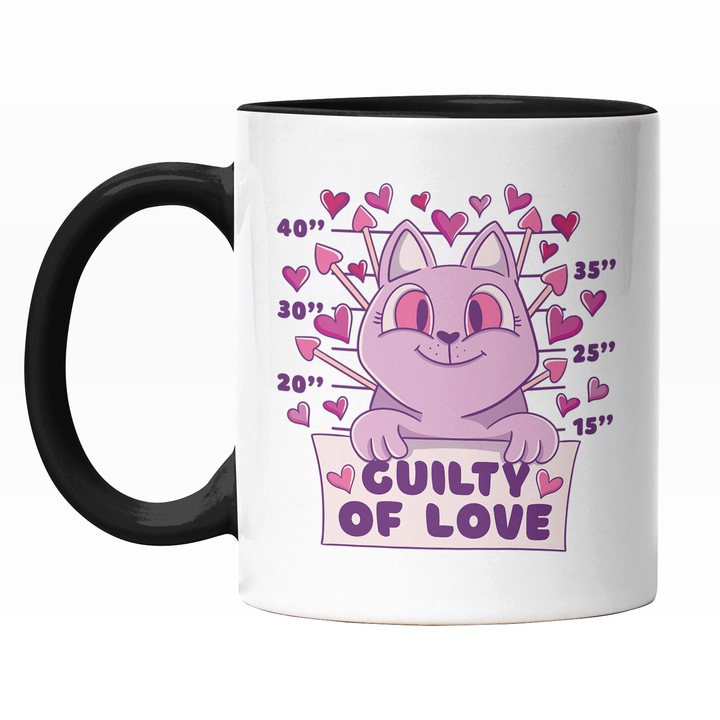 Cana Cu Pisica Arestata Text In Engleza Gulty Of love, Pisica Roz, Inchisoare pisici Si Motani, Multicolor 330 ml, Maner Negru
