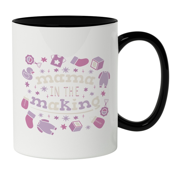 Cana Cu Text In Engleza Mama In The Making, Viitoare Mamica, Familie, Bebelus, Multicolor 330 ml, Maner Negru