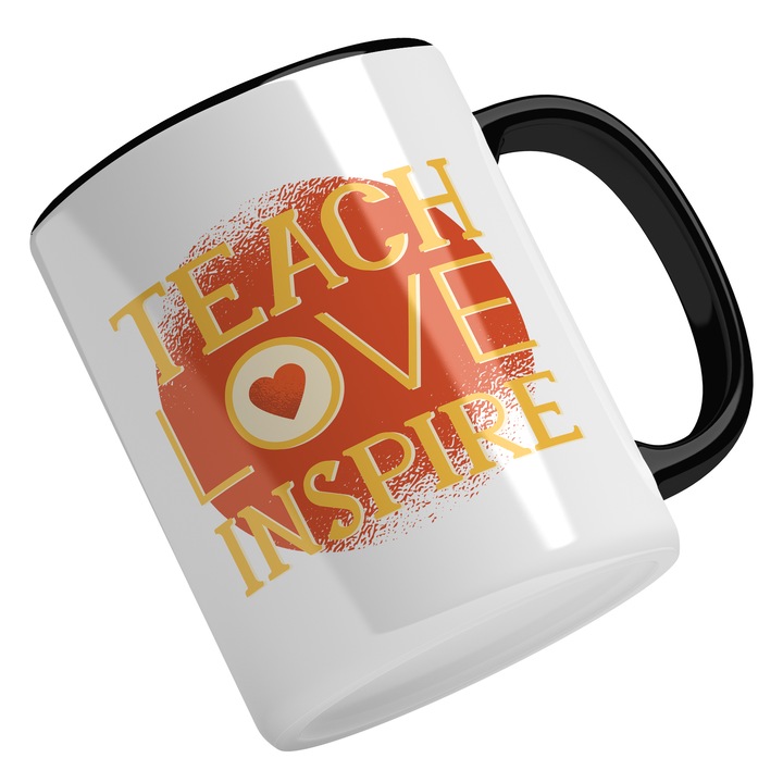 Cana Cu Inima Rosu Text In Engleza Teach Love Inspire, Motivational, Scoala, Universitate, Profesor, Multicolor 330 ml, Maner Negru
