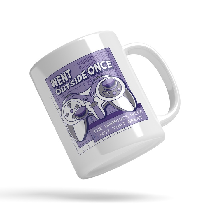 Cana Cu Maneta Play Station Multicolor, Text In Engleza Went Ouside Once The Graphics Were Not Great, Game Player, Ps, Gamer, Joc In Echipa, 330 ml, Maner Alb